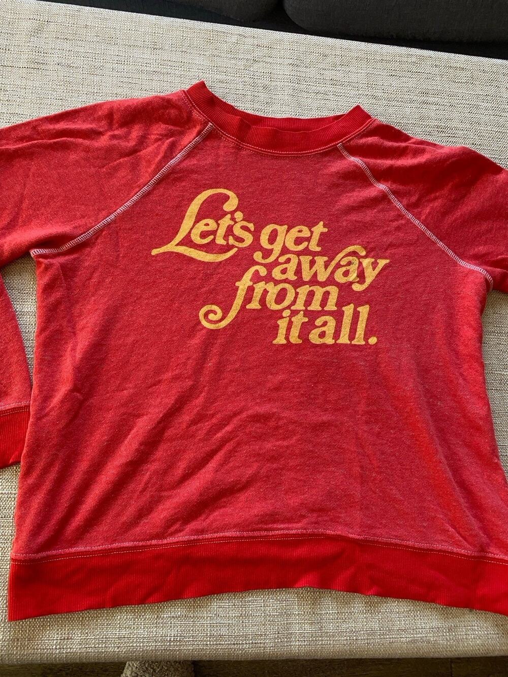 WILDFOX Couture Red Long Sleeve Tee Shirt “Let’s Get Away From It All” XS